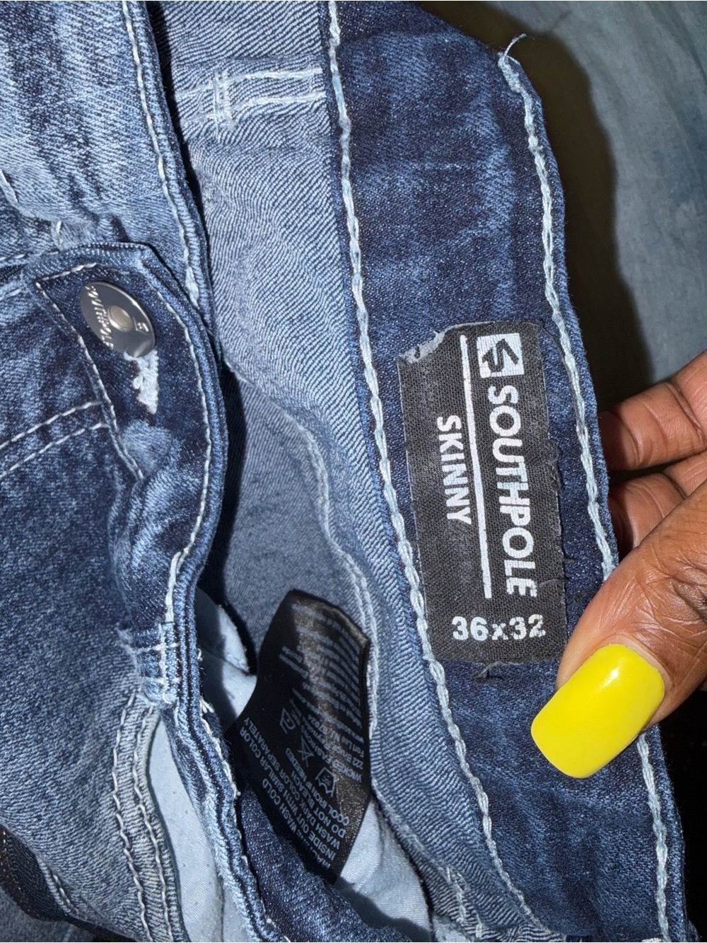 South Pole Men's Blue Distressed Moto Skinny Jeans - Picture 5 of 5